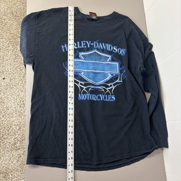 Vintage Harley Davidson Long Sleeve T Shirt Large Black Blue Flame Hits Rare - Picture 7 of 7